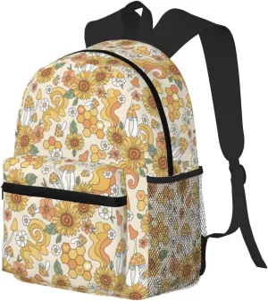 VOSERY Travel Laptop Backpack for Men Women - Retro 70s 60s Flower Water Resistant Beach Backpack, Lightweight Backpack with Laptop Compartment, Travel Backpack with Adjustable Carry Straps