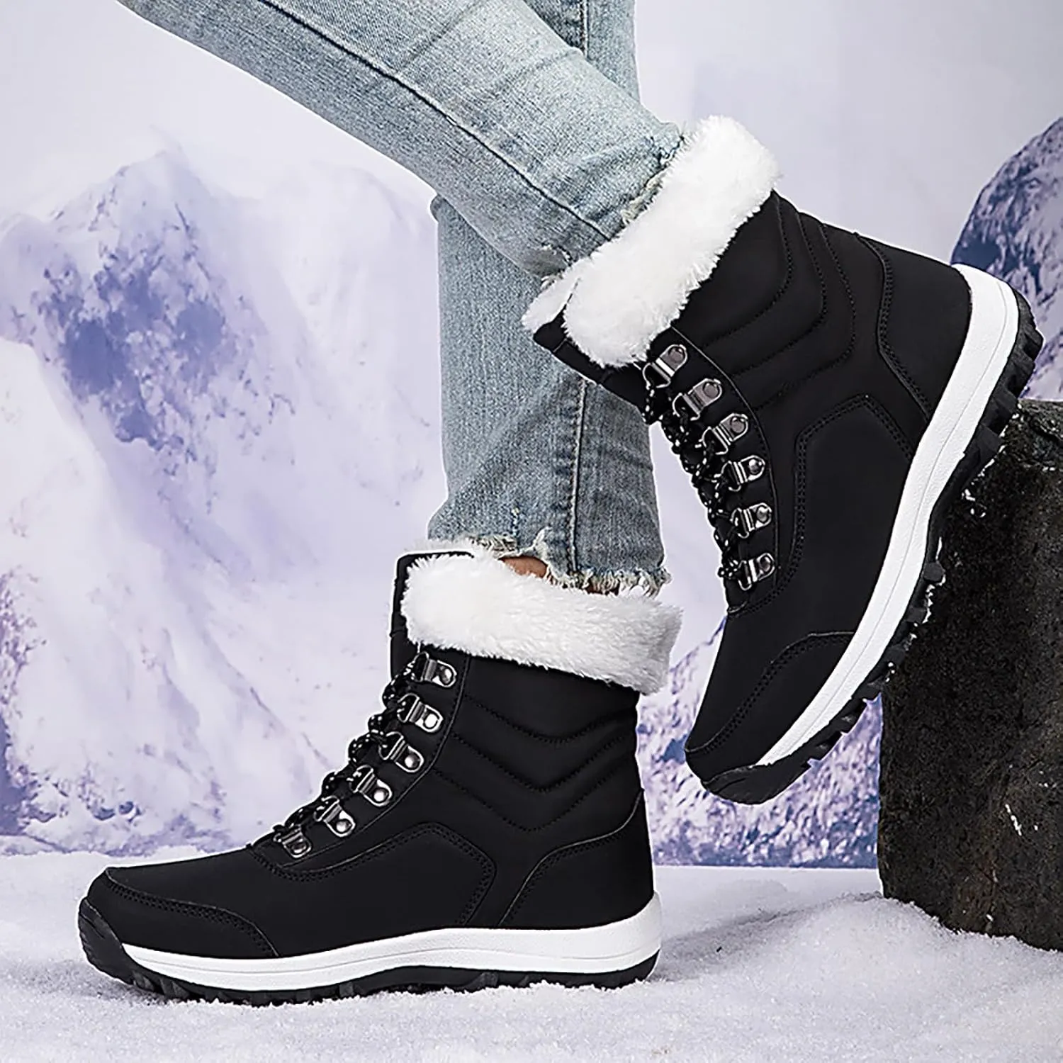 Winter Shoes Men Zipper Waterproof Ankle-Support Boots Slip-on Lightweight Plush Lined Warm Snow Ankle Boots