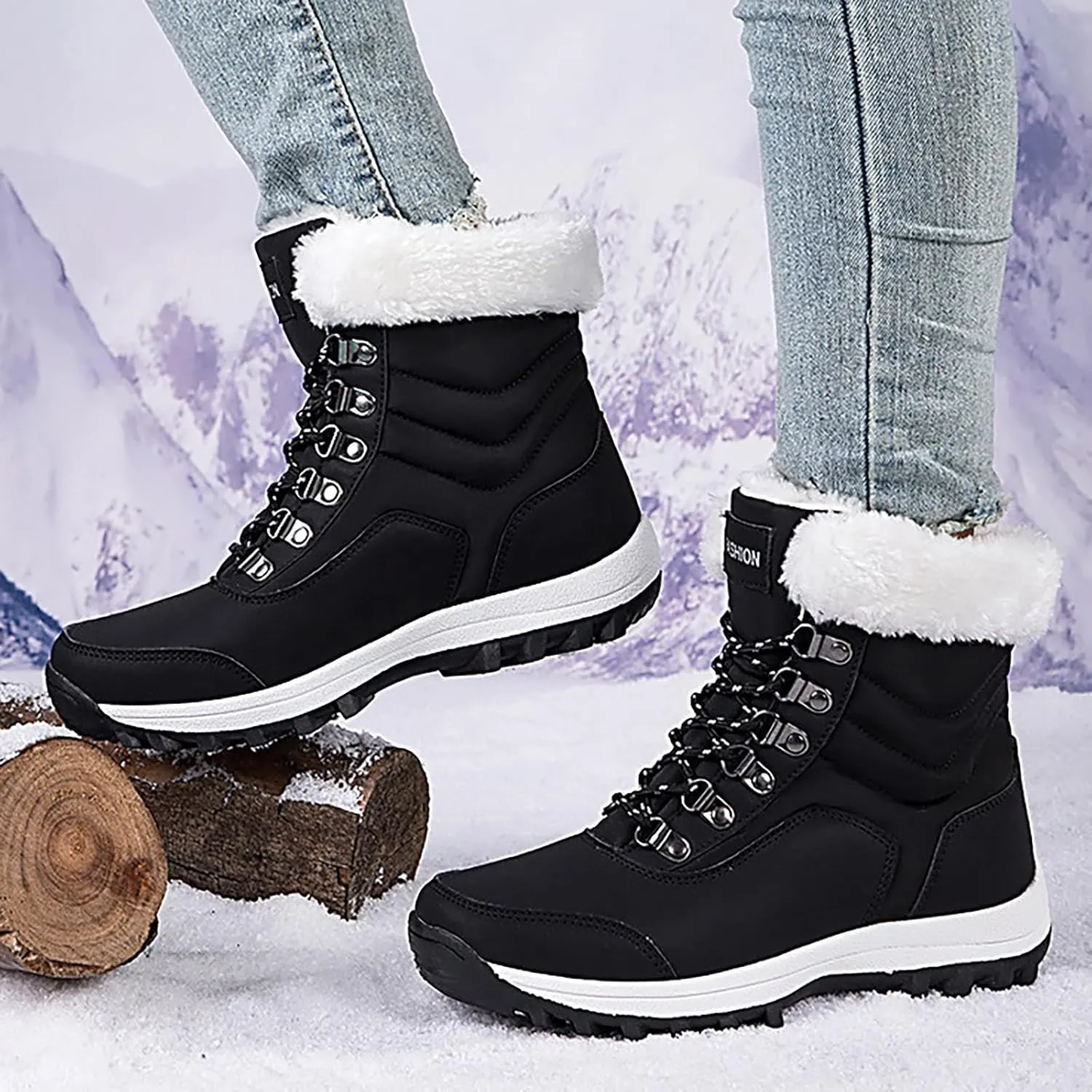 Winter Shoes Men Zipper Waterproof Ankle-Support Boots Slip-on Lightweight Plush Lined Warm Snow Ankle Boots