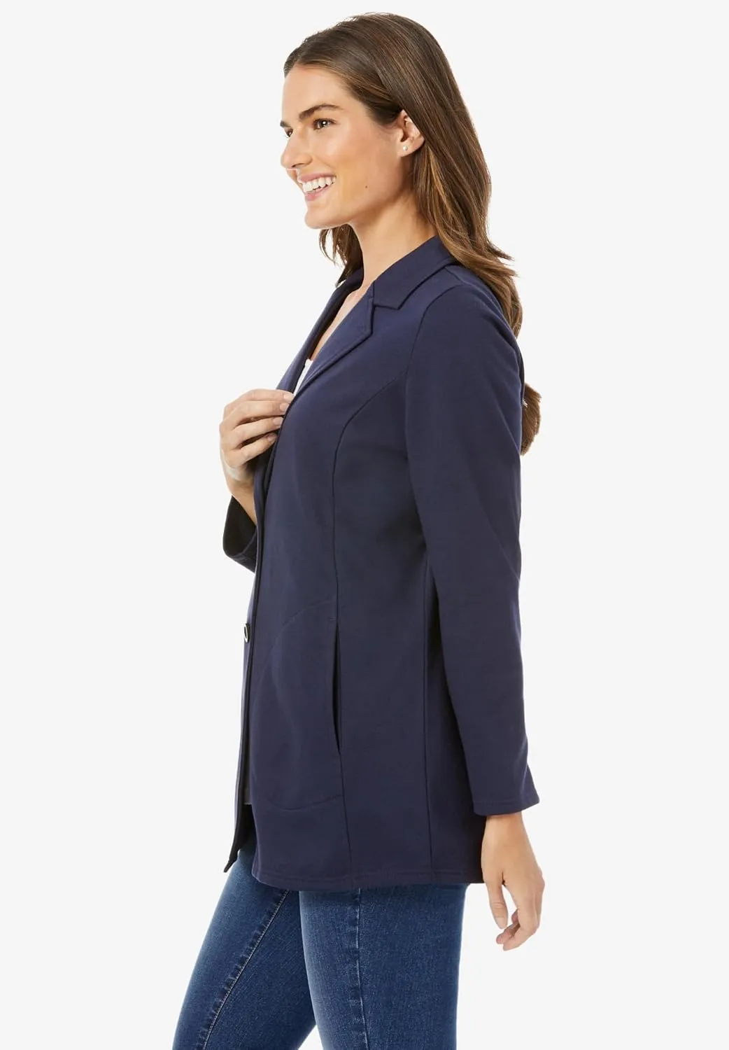 Woman Within Plus Size Knit Blazer Oversized Work & Casual