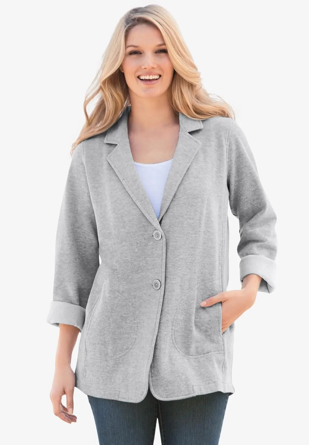 Woman Within Plus Size Knit Blazer Oversized Work & Casual