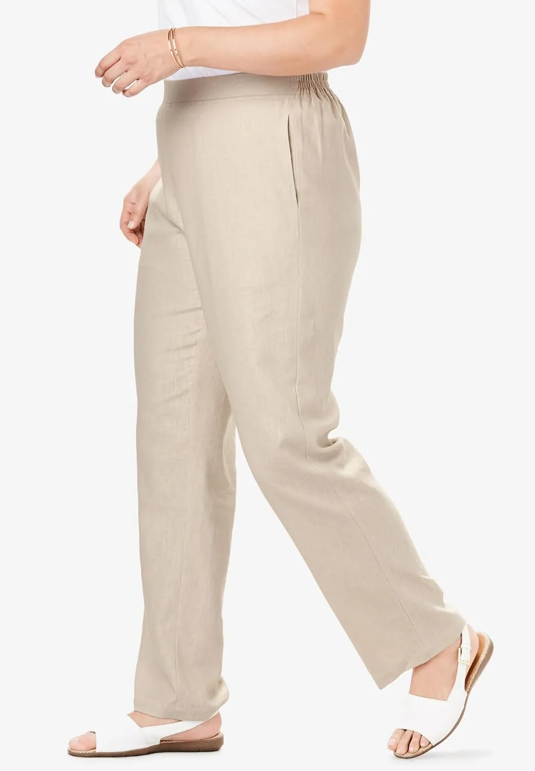 Woman Within Plus Size Straight Leg Linen Pant