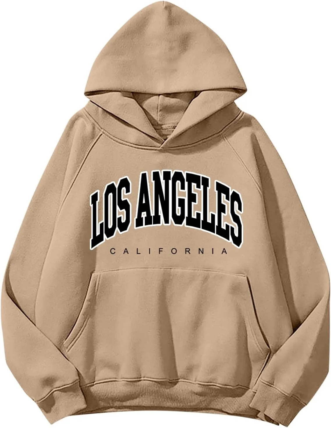 Women Solid Basic Fleece Letter Loose Hoodie Sweatshirt Long Sleeve Pocket Drop Shoulder Pullovers Top Pullover
