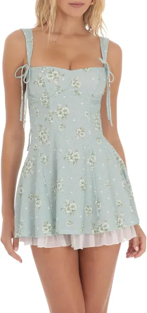 Women Y2K Mini Cami Dress Backless Low Cut A Line Short Bustier Dress Floral Ruffle Sleeveless Sundress Beachwear