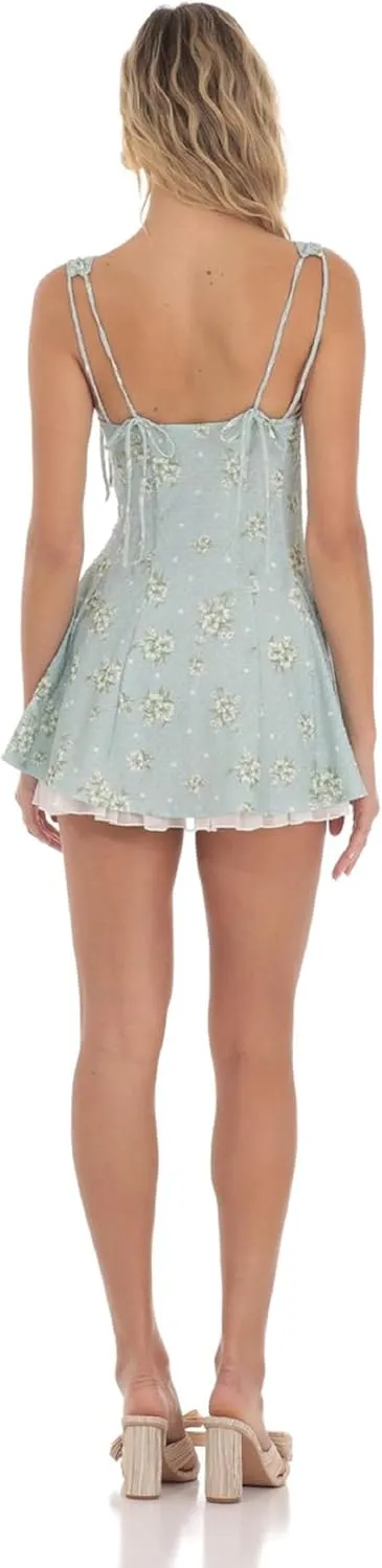 Women Y2K Mini Cami Dress Backless Low Cut A Line Short Bustier Dress Floral Ruffle Sleeveless Sundress Beachwear