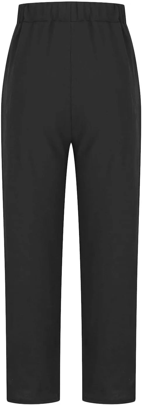 Womens Cotton Linen Capris Pants Plus Size Wide Leg Trousers with Pockets Casual Summer Beach Lounge Pants