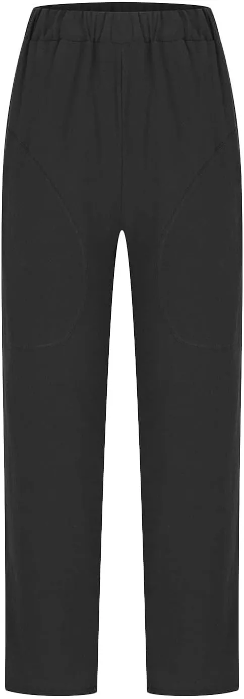 Womens Cotton Linen Capris Pants Plus Size Wide Leg Trousers with Pockets Casual Summer Beach Lounge Pants