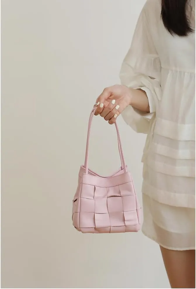 Women's Cowhide Denim Canvas Bucket Woven Box Bag Shoulder Crossbody Bag Versatile Handbag Hobo Vintage Large Capacity