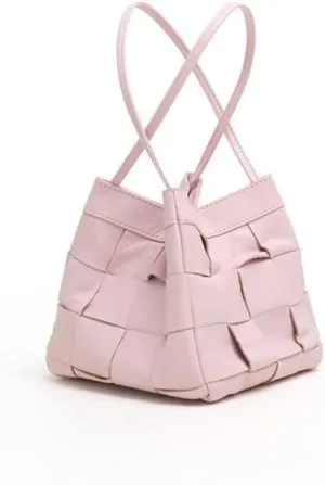 Women's Cowhide Denim Canvas Bucket Woven Box Bag Shoulder Crossbody Bag Versatile Handbag Hobo Vintage Large Capacity