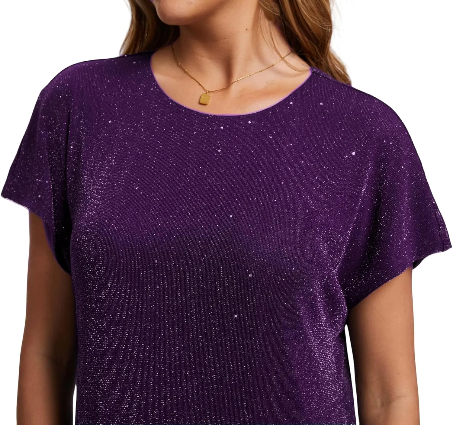Women's Crewneck Sequin Shift Dress Short Sleeve Casual Holiday Sparkly Party Dress