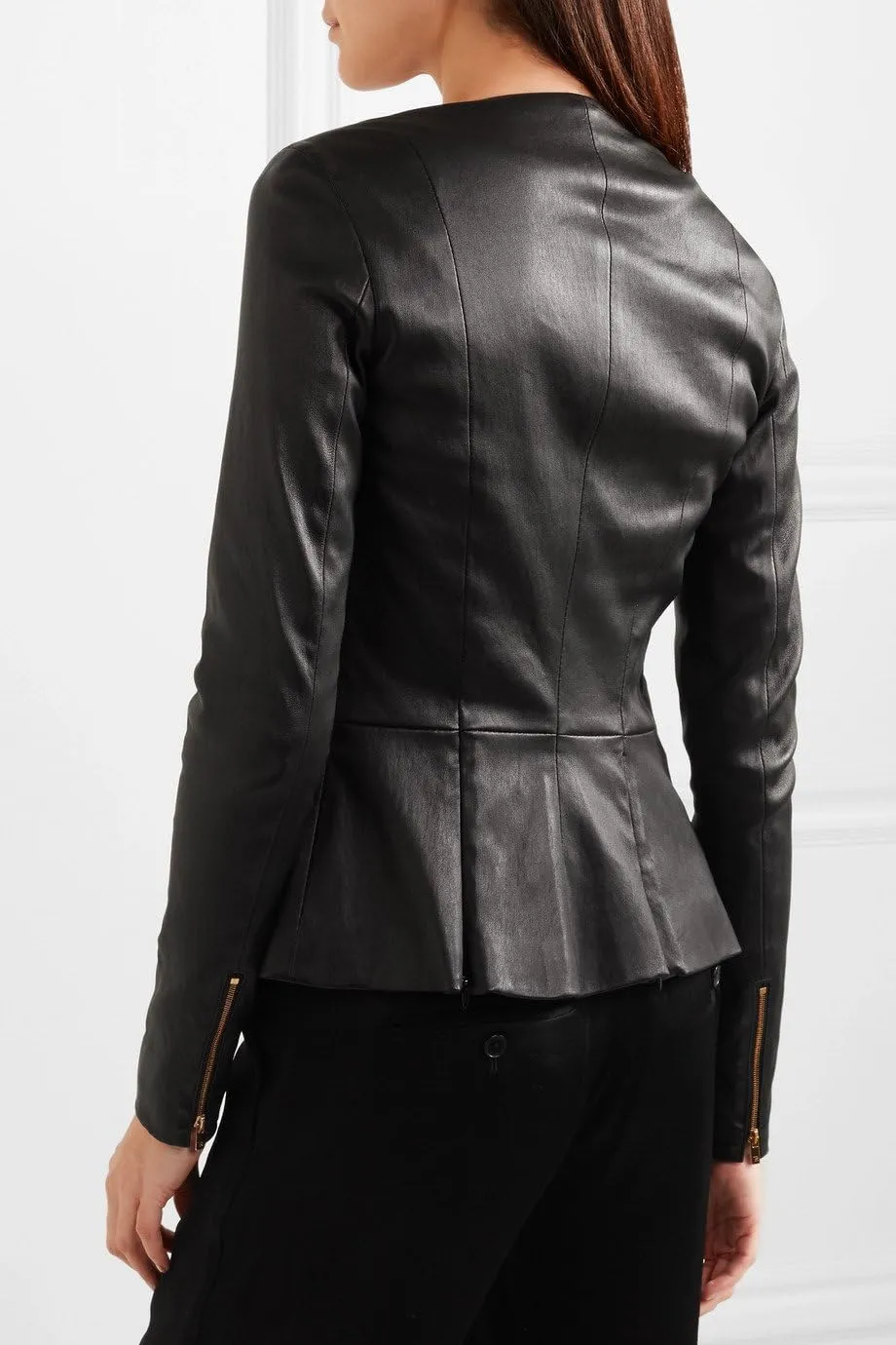 Womens Drowned Black Biker Lambskin Genuine Leather Jacket, Biker Jacket