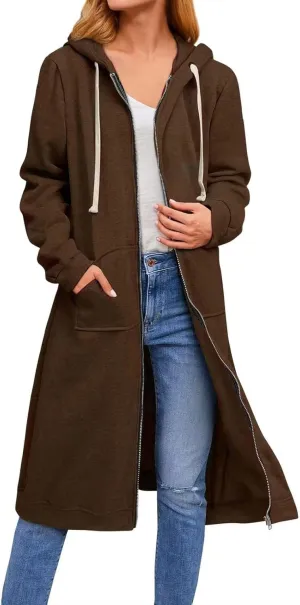 Women's Fall Zip Up Long Oversized Hoodie Drawstring Hooded Jacket Sweatshirt
