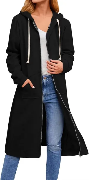 Women's Fall Zip Up Long Oversized Hoodie Drawstring Hooded Jacket Sweatshirt
