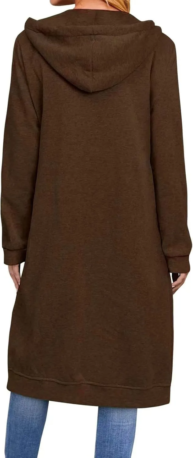 Women's Fall Zip Up Long Oversized Hoodie Drawstring Hooded Jacket Sweatshirt
