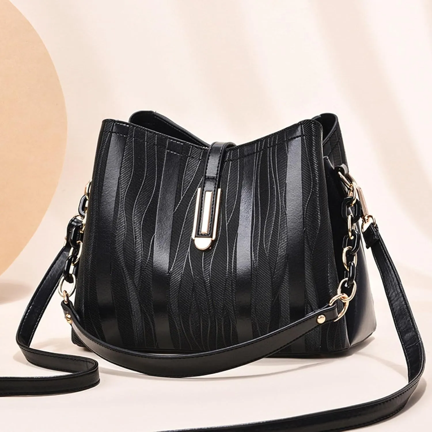 Women's Fashionable And Versatile Trendy Large Bags Capacity Soft Leather Shoulder Crossbody Large (Black, One Size)