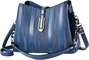 Women's Fashionable And Versatile Trendy Large Bags Capacity Soft Leather Shoulder Crossbody Large (Blue, One Size)
