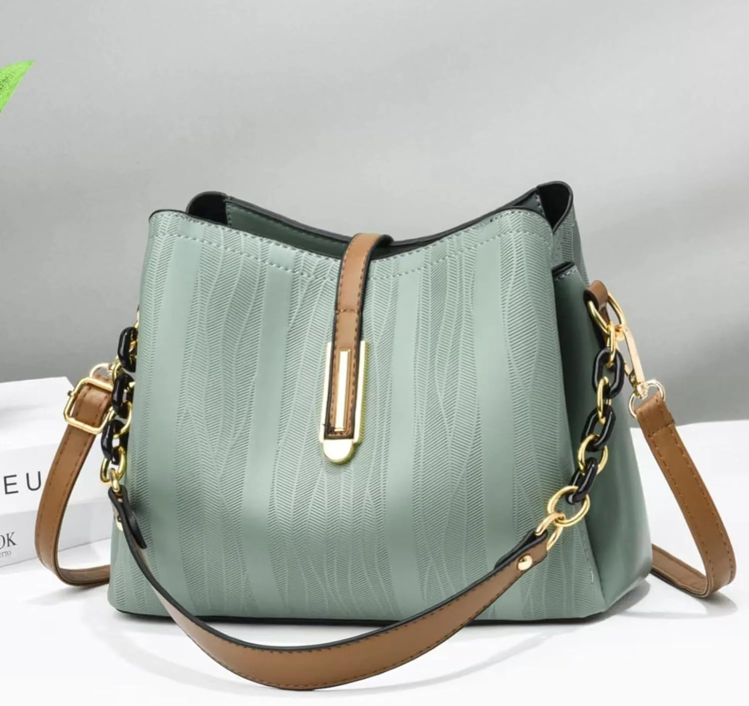 Women's Fashionable And Versatile Trendy Large Bags Capacity Soft Leather Shoulder Crossbody Large (Green, One Size)