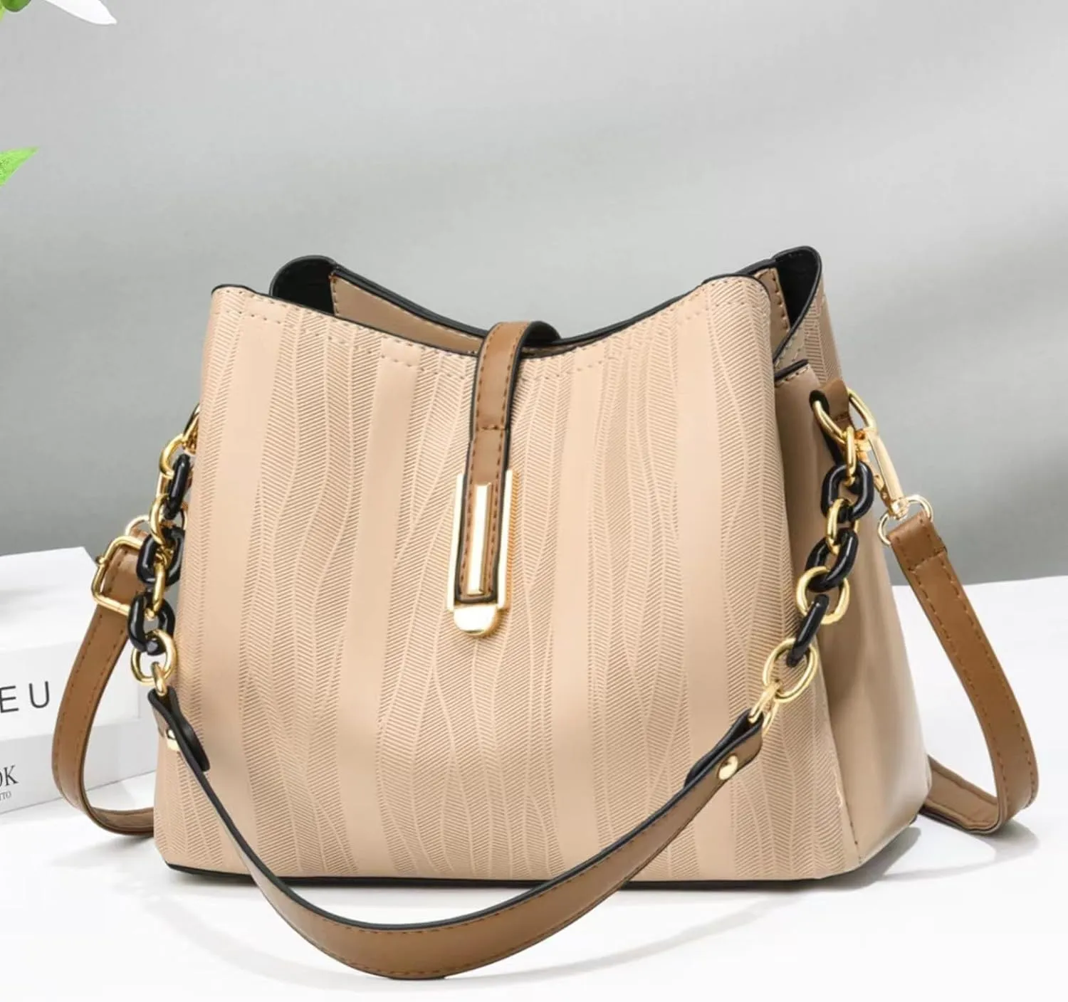 Women's Fashionable And Versatile Trendy Large Bags Capacity Soft Leather Shoulder Crossbody Large (Khaki, One Size)