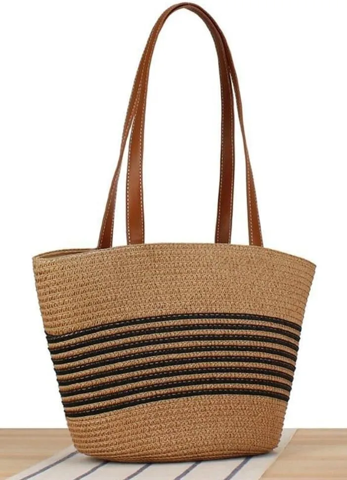 Women's Handmade Woven Large Straw Tote Shoulder & Top Handle Beach Purse Summer Fashion Statement