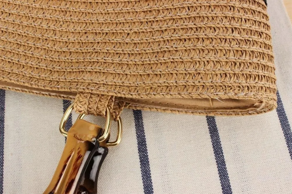 Women's Handmade Woven Large Straw Tote Shoulder & Top Handle Beach Purse Summer Fashion Statement