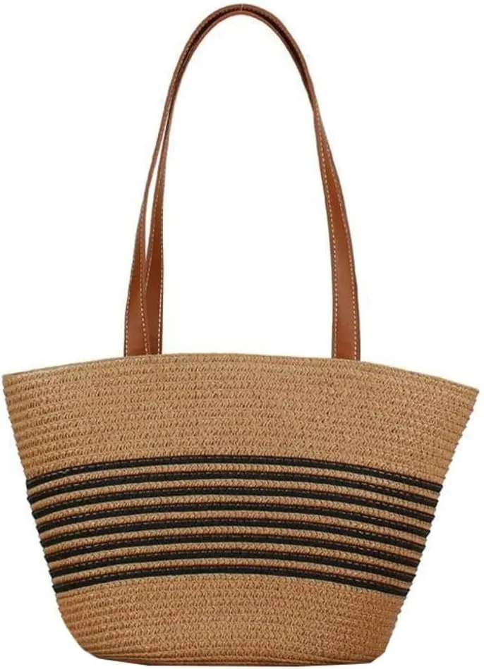 Women's Handmade Woven Large Straw Tote Shoulder & Top Handle Beach Purse Summer Fashion Statement