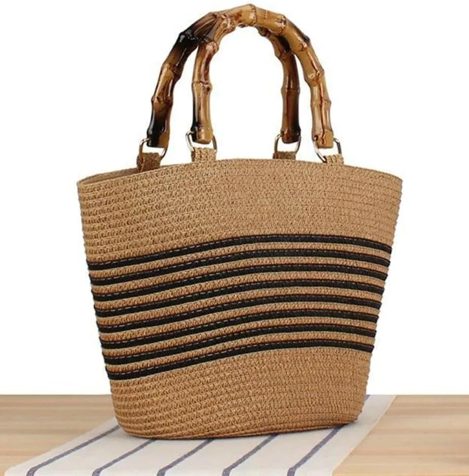 Women's Handmade Woven Large Straw Tote Shoulder & Top Handle Beach Purse Summer Fashion Statement