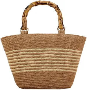 Women's Handmade Woven Large Straw Tote Shoulder & Top Handle Beach Purse Summer Fashion Statement