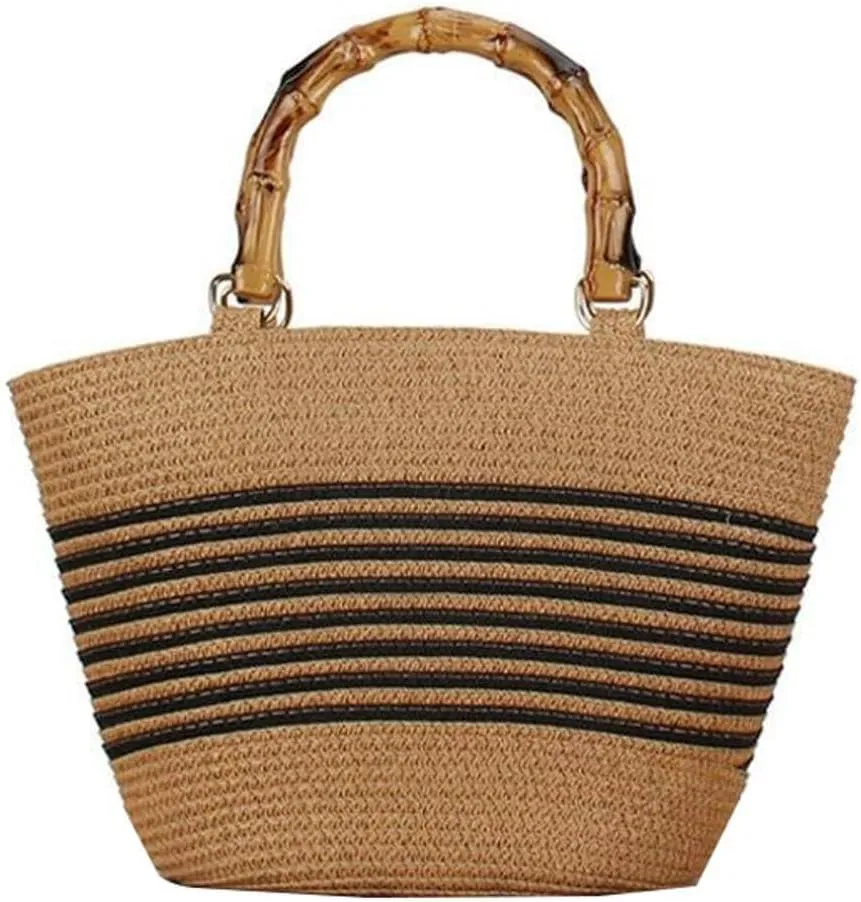 Women's Handmade Woven Large Straw Tote Shoulder & Top Handle Beach Purse Summer Fashion Statement