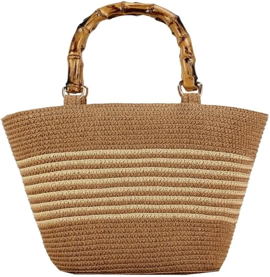 Women's Handmade Woven Large Straw Tote Shoulder & Top Handle Beach Purse Summer Fashion Statement