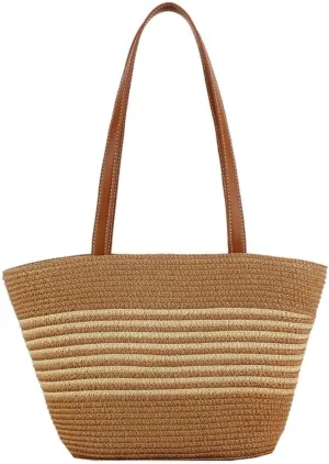 Women's Handmade Woven Large Straw Tote Shoulder & Top Handle Beach Purse Summer Fashion Statement