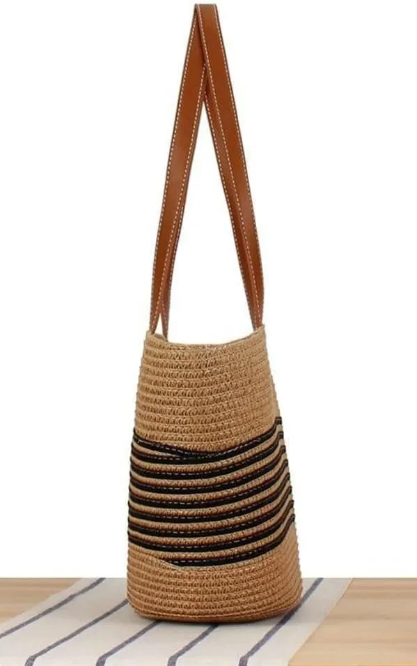 Women's Handmade Woven Large Straw Tote Shoulder & Top Handle Beach Purse Summer Fashion Statement