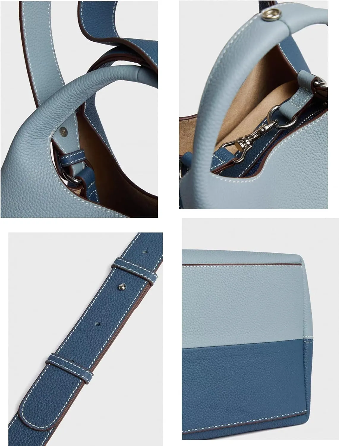 Women's Leather Commuting Bucket Bag Color-blocking Handbag Cowhide Basket Shoulder Crossbody Bag Top Handle Versatile