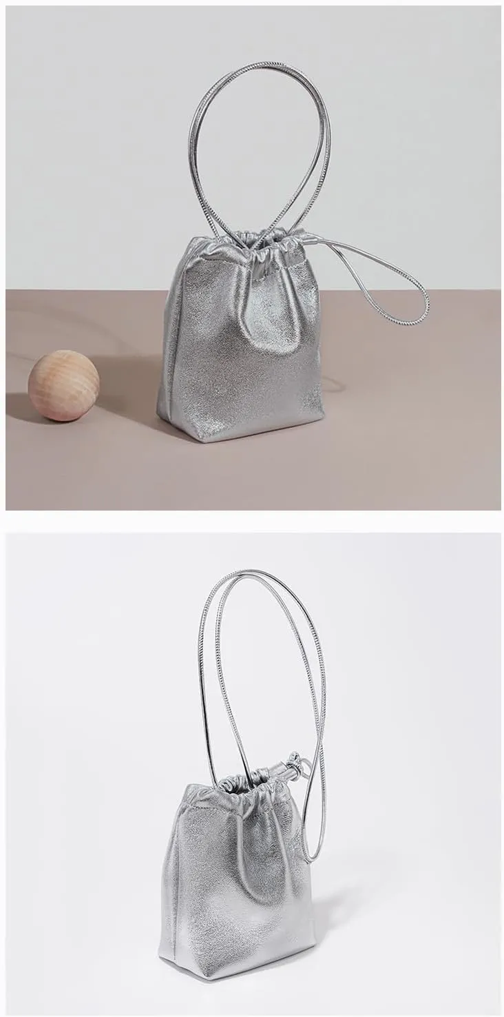 Women's Mini Leather Bucket Bag Soft Drawstring Handbag Crossbody Bag Chic Stylish Versatile Elegant Cute Casual