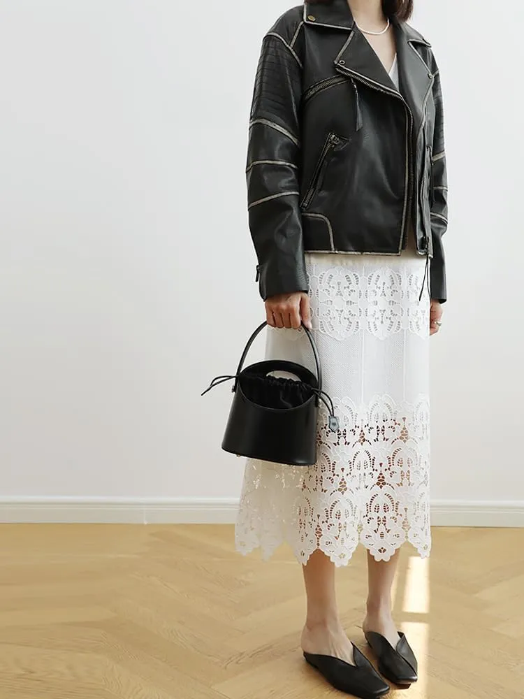 Women's Niche Leather Cowhide Bucket Bag Versatile Handbag Vintage Shoulder Crossbody Bag Luxury Drawstring Chic Casual