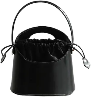 Women's Niche Leather Cowhide Bucket Bag Versatile Handbag Vintage Shoulder Crossbody Bag Luxury Drawstring Chic Casual