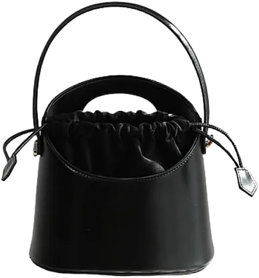 Women's Niche Leather Cowhide Bucket Bag Versatile Handbag Vintage Shoulder Crossbody Bag Luxury Drawstring Chic Casual