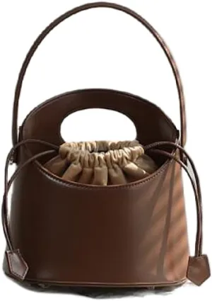 Women's Niche Leather Cowhide Bucket Bag Versatile Handbag Vintage Shoulder Crossbody Bag Luxury Drawstring Chic Casual