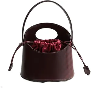 Women's Niche Leather Cowhide Bucket Bag Versatile Handbag Vintage Shoulder Crossbody Bag Luxury Drawstring Chic Casual