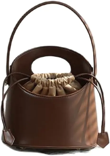 Women's Niche Leather Cowhide Bucket Bag Versatile Handbag Vintage Shoulder Crossbody Bag Luxury Drawstring Chic Casual