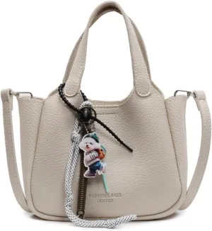 Women's PU Leather bucket bag,top-handle crossbody bag,casual versatile shoulder bag with pendant