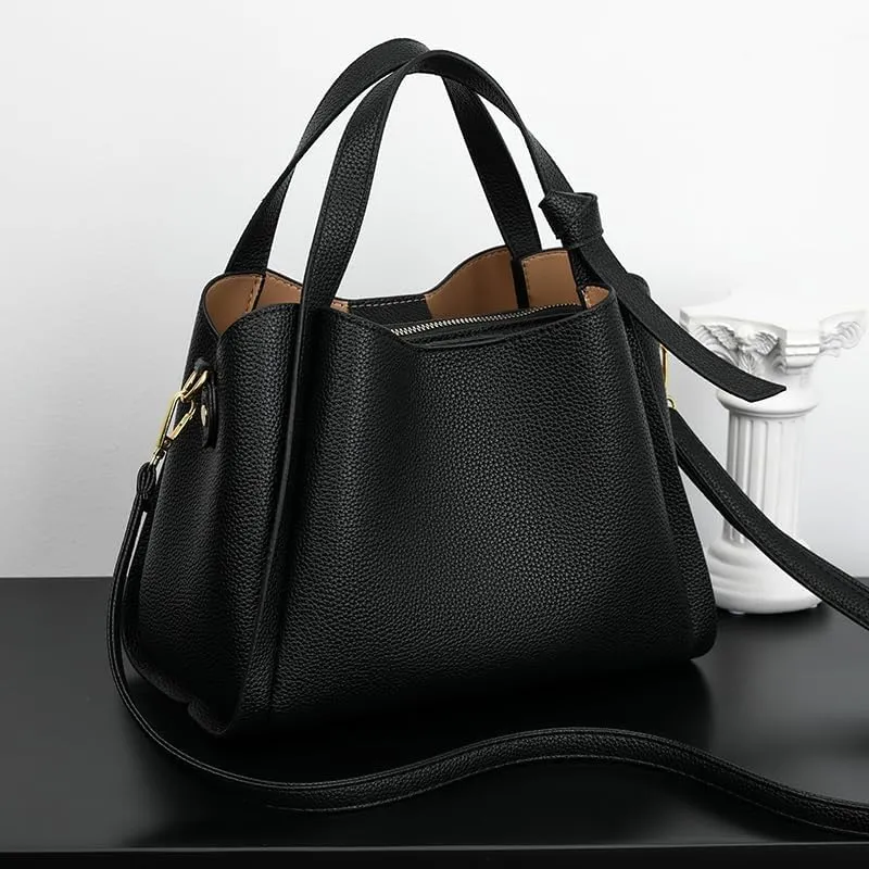 Women's Soft Leather Handbag - Elegant Top Handle Versatile Bucket Tote for Daily Use, Fashionable Shoulder Bag