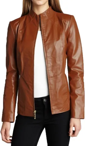 Womens Solid Cheezy Genuine Lambskin Leather Jacket, Biker Jacket