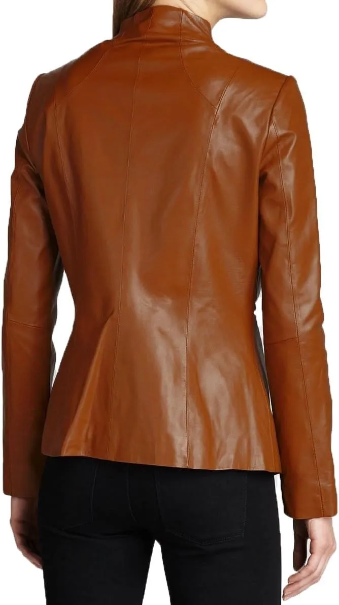 Womens Solid Cheezy Genuine Lambskin Leather Jacket, Biker Jacket
