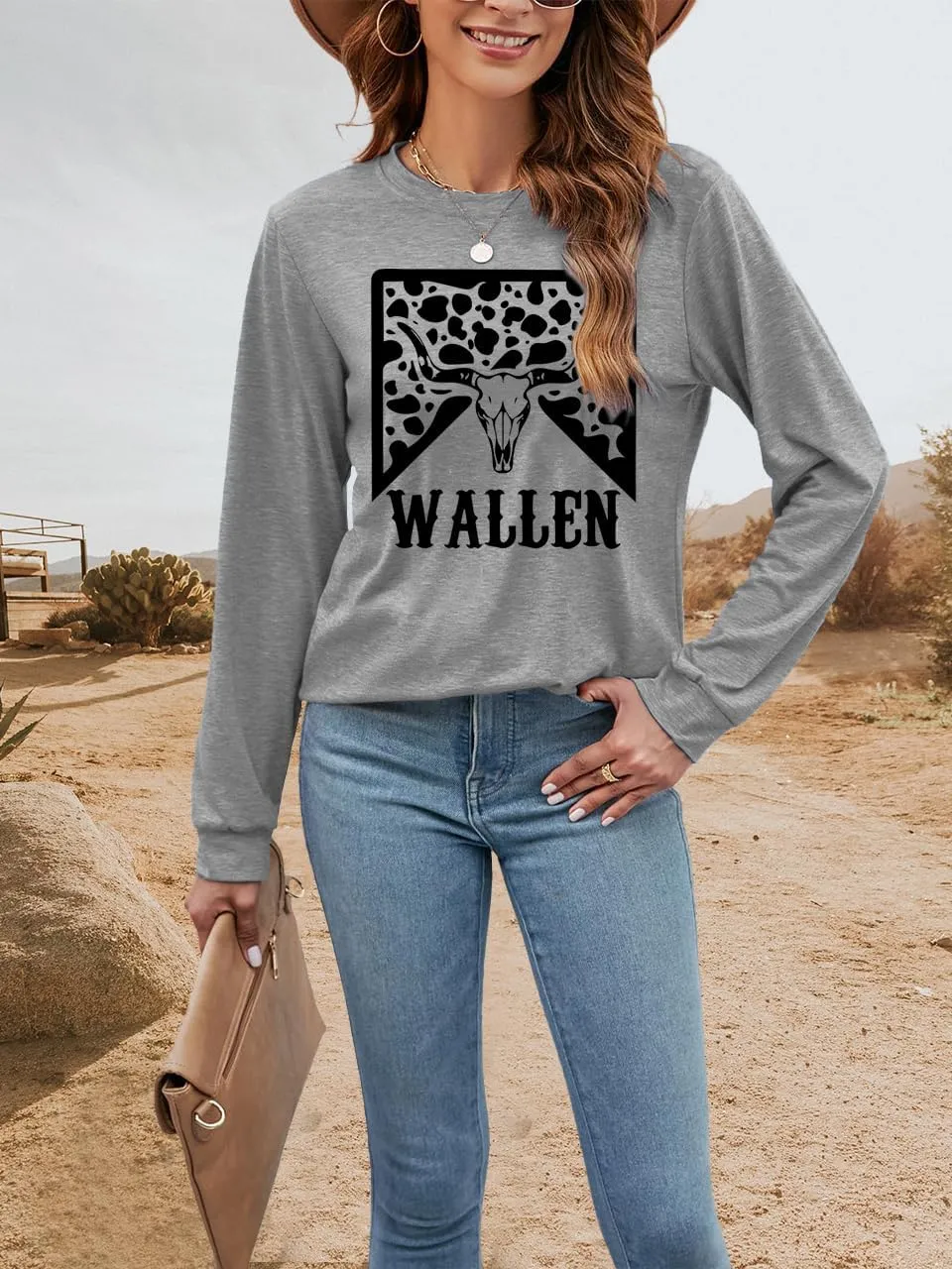 Women's Western Cowgirl Long Sleeve Shirts Vintage Country Music Fall T-Shirt Hiking Travel Sweatshirt Tops