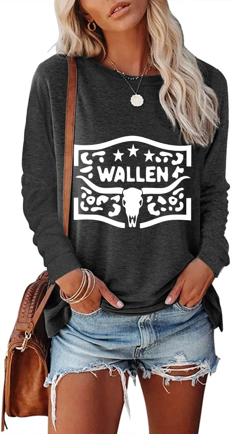 Women's Western Cowgirl Long Sleeve Shirts Vintage Country Music Fall T-Shirt Hiking Travel Sweatshirt Tops
