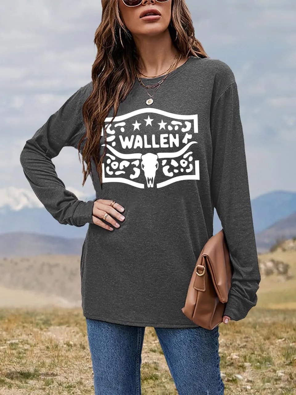 Women's Western Cowgirl Long Sleeve Shirts Vintage Country Music Fall T-Shirt Hiking Travel Sweatshirt Tops