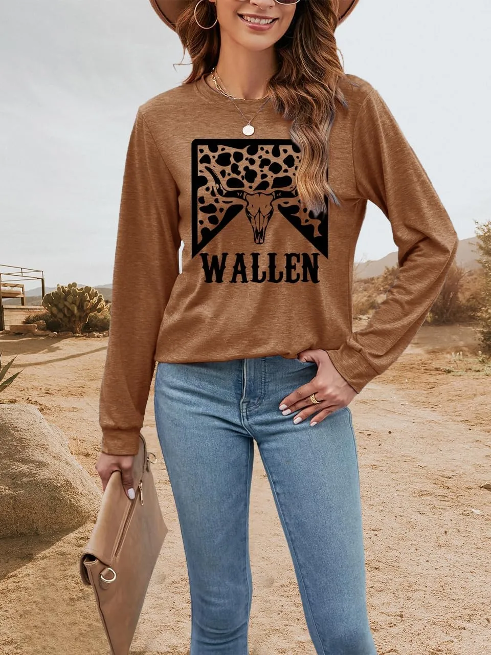 Women's Western Cowgirl Long Sleeve Shirts Vintage Country Music Fall T-Shirt Hiking Travel Sweatshirt Tops