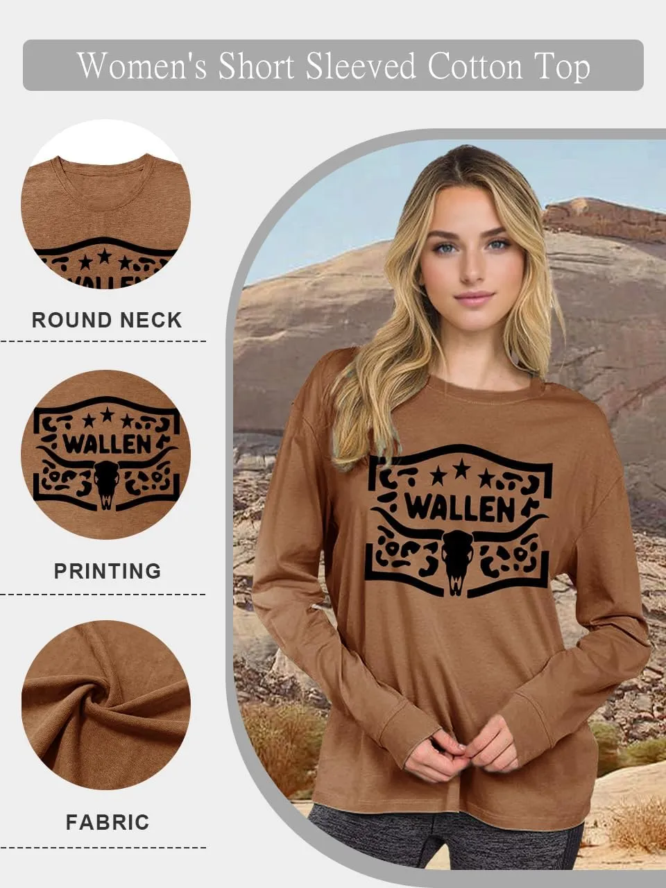 Women's Western Cowgirl Long Sleeve Shirts Vintage Country Music Fall T-Shirt Hiking Travel Sweatshirt Tops