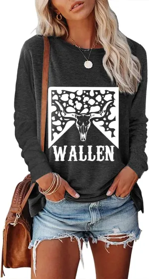 Women's Western Cowgirl Long Sleeve Shirts Vintage Country Music Fall T-Shirt Hiking Travel Sweatshirt Tops