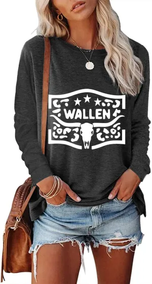 Women's Western Cowgirl Long Sleeve Shirts Vintage Country Music Fall T-Shirt Hiking Travel Sweatshirt Tops